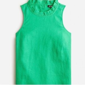 J Crew Green Ruffle Neck Linen Tank Top XXS